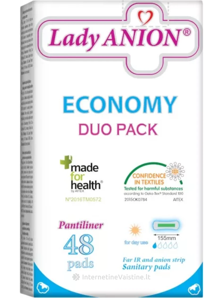 LADY ANION kasdieniniai įklotai su anijonų juostele, 155 mm, N48 | internetinevaistine.lt