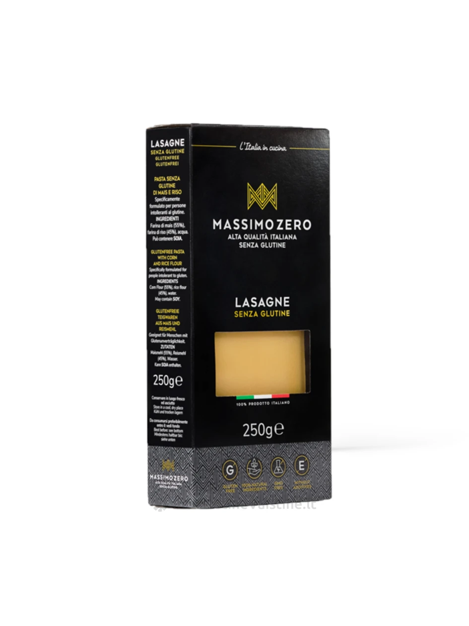 MASSIMO ZERO LASAGNE - lazanijos lakštai be glitimo, 250g | internetinevaistine.lt