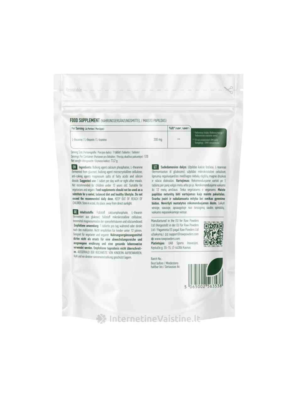 RAW POWDERS, L-teaninas 200 mg tablečių, N120 | internetinevaistine.lt