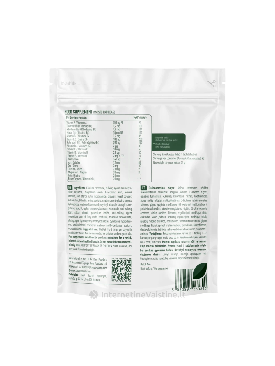 RAW POWDERS Multivitaminai ir mineralai, 90 tablečių | internetinevaistine.lt