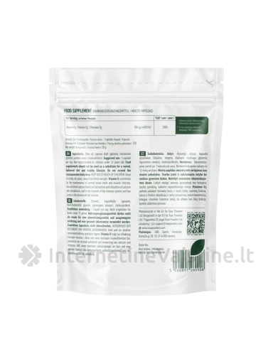 RAW POWDERS Vitaminas D3, 4000IU, 120 kapsulių | internetinevaistine.lt