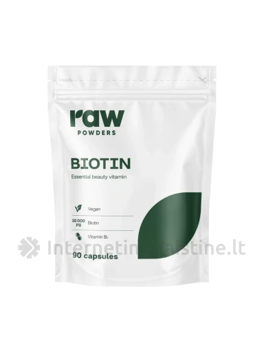 RAW POWDERS Biotinas (Vit. B7) 10mg kaps. N90, 90 vnt. | internetinevaistine.lt
