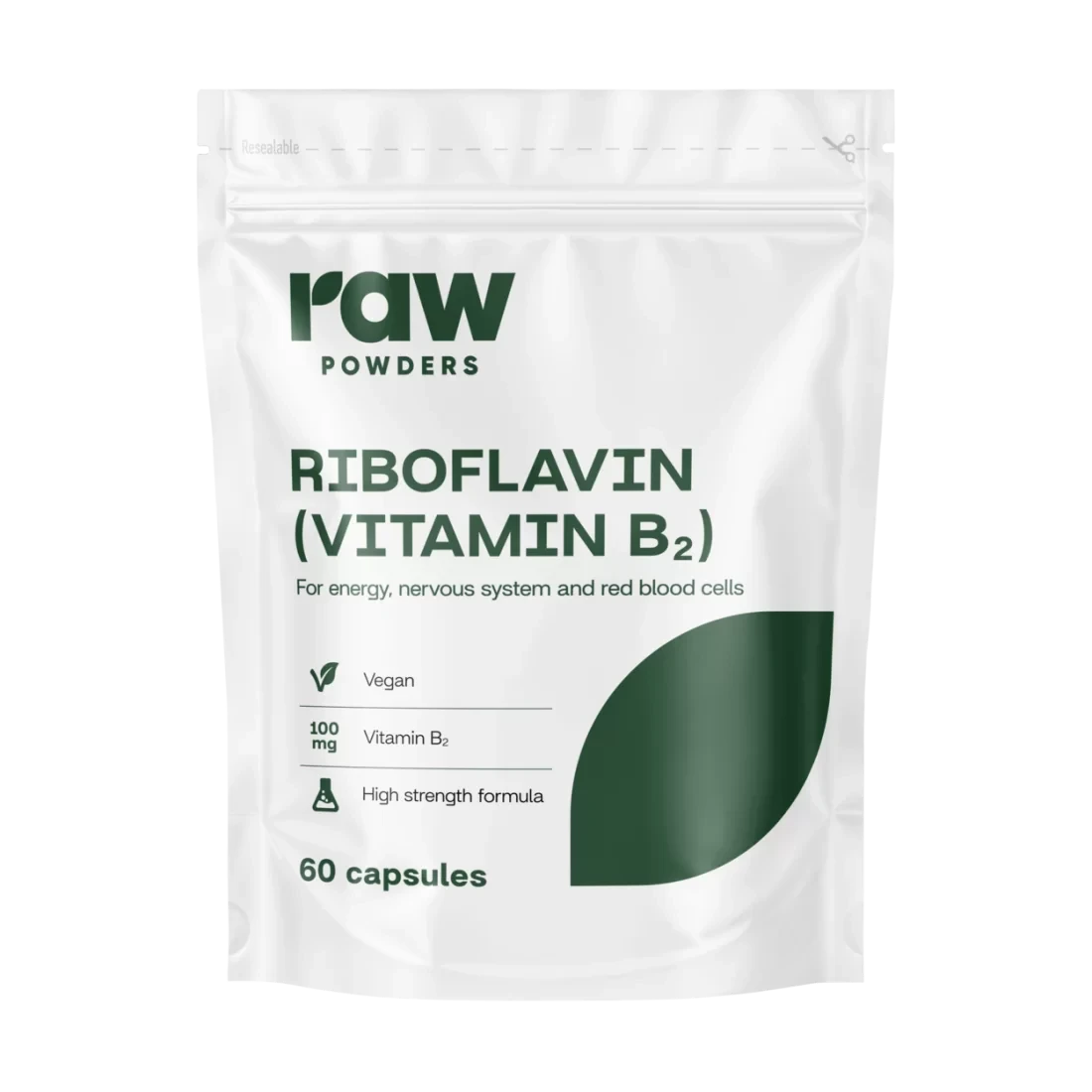 RAW POWDERS Riboflavinas (Vitaminas B2), 100 mg, 60 kapsulių