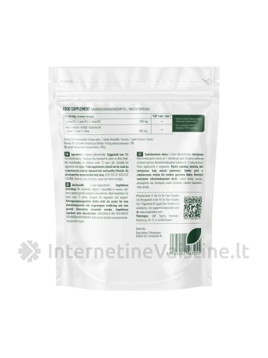 RAW POWDERS L-Lizinas (L-Lysine), milteliai, 100 g | internetinevaistine.lt