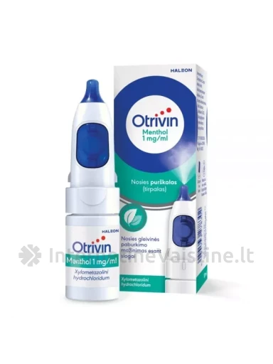 OTRIVIN 0.1% Menthol nosies puršk. (tirpalas) su pompa, 10 ml | internetinevaistine.lt