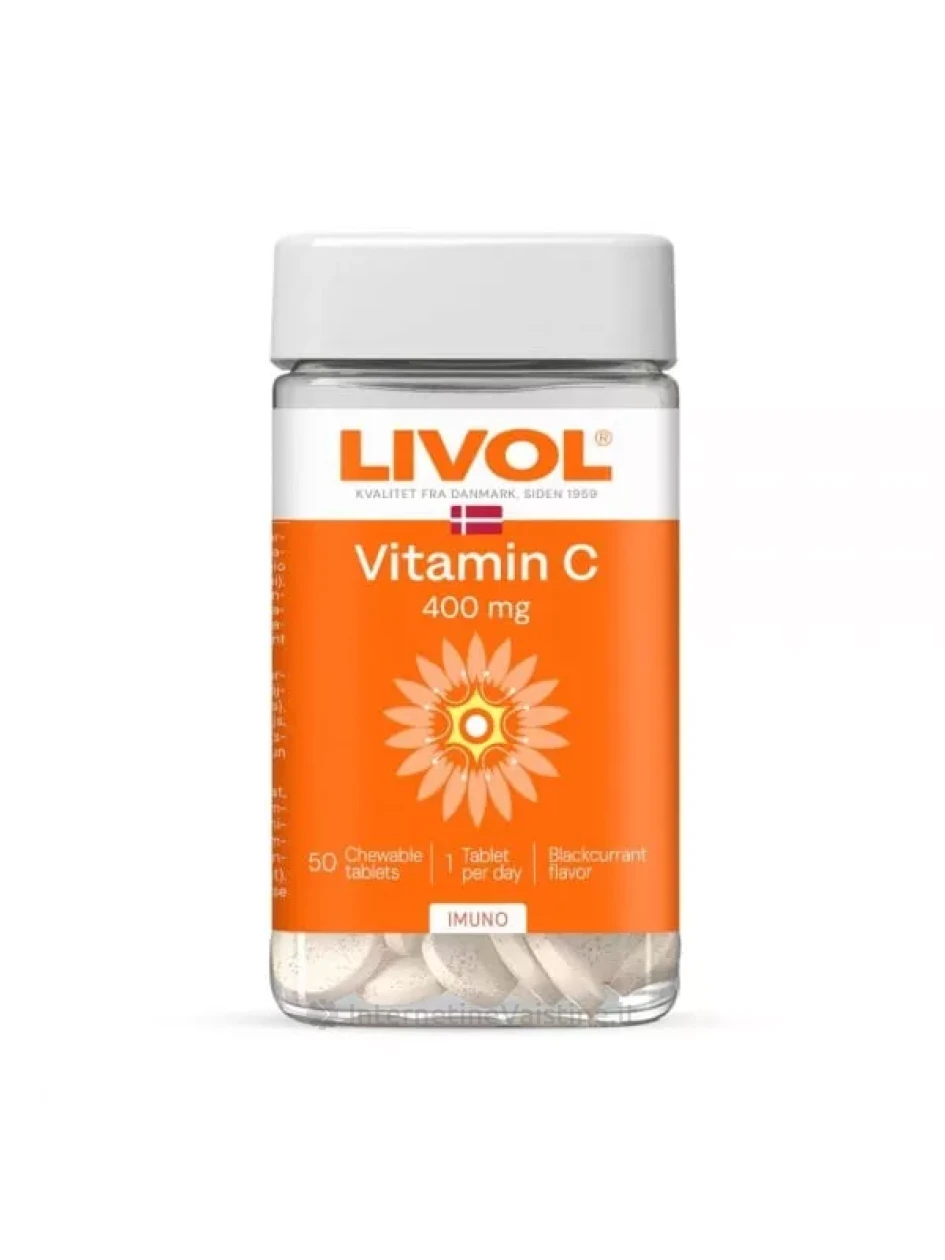 LIVOL maisto papildas EXTRA VITAMIN C 400 mg, 50 kramtomųjų tab. | internetinevaistine.lt
