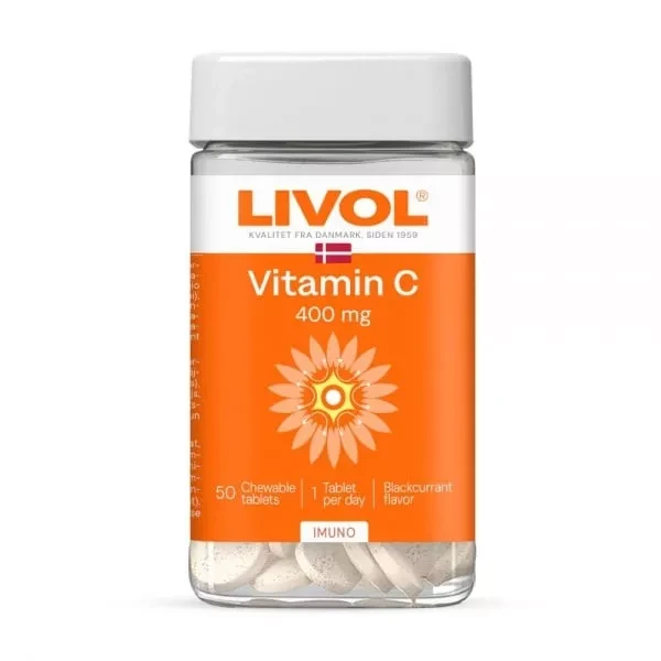 LIVOL maisto papildas EXTRA VITAMIN C 400 mg, 50 kramtomųjų tab.
