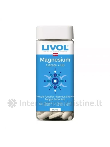 LIVOL maisto papildas EXTRA MAGNIO CITRATAS + B6, 100 kramtomųjų tab. | internetinevaistine.lt