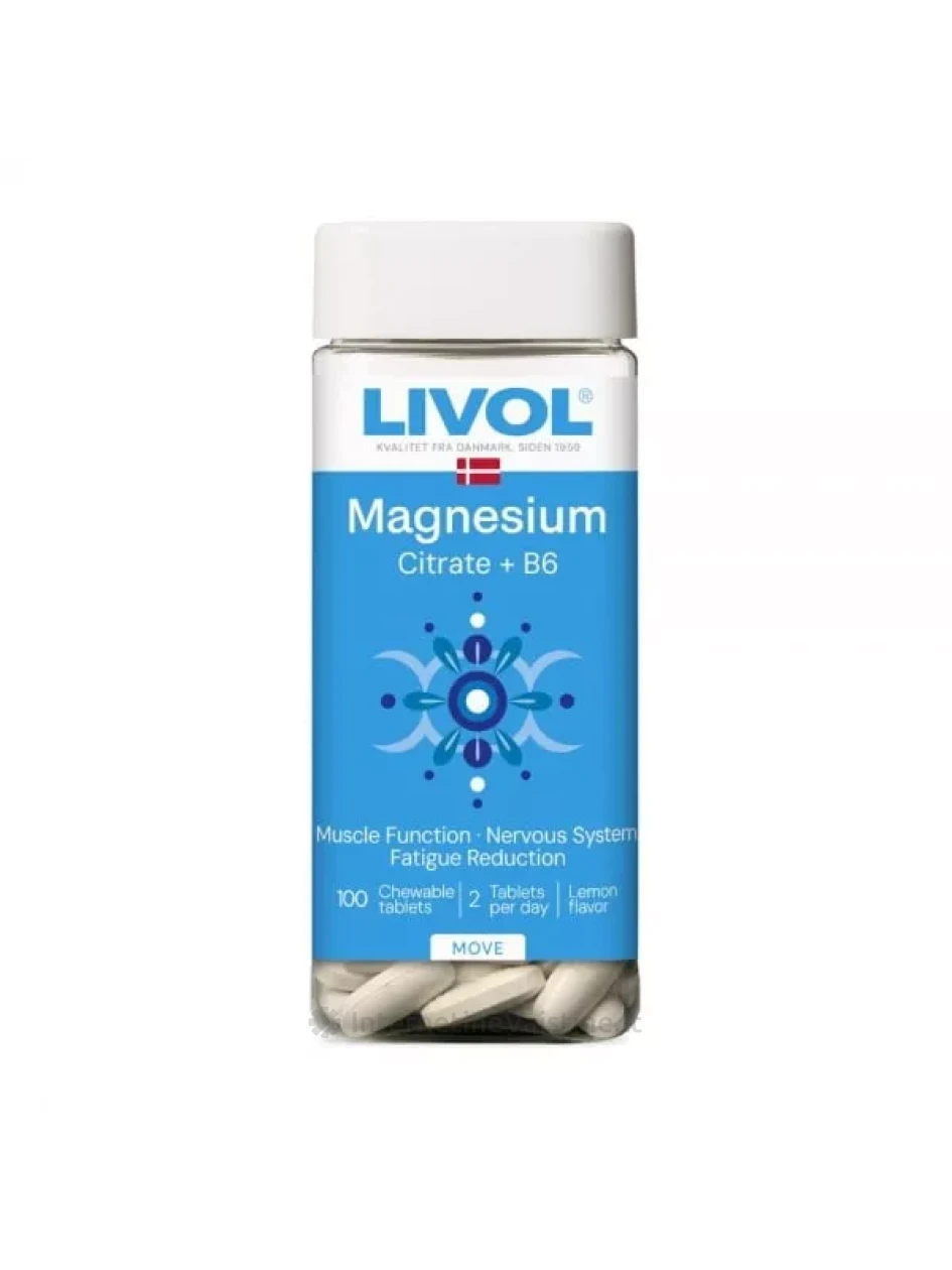 LIVOL maisto papildas EXTRA MAGNIO CITRATAS + B6, 100 kramtomųjų tab. | internetinevaistine.lt