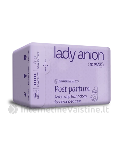 LADY ANION higieniniai paketai po gimdymo su anijonų juostele, 340 mm, 10 vnt. | internetinevaistine.lt