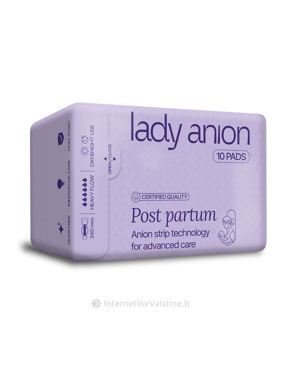 LADY ANION higieniniai paketai po gimdymo su anijonų juostele, 340 mm, 10 vnt. | internetinevaistine.lt