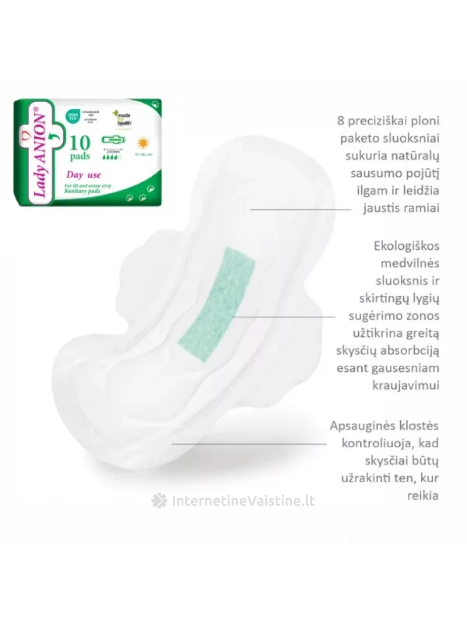 LADY ANION higieniniai paketai su anijonų juostele, 240 mm, 10 vnt. | internetinevaistine.lt