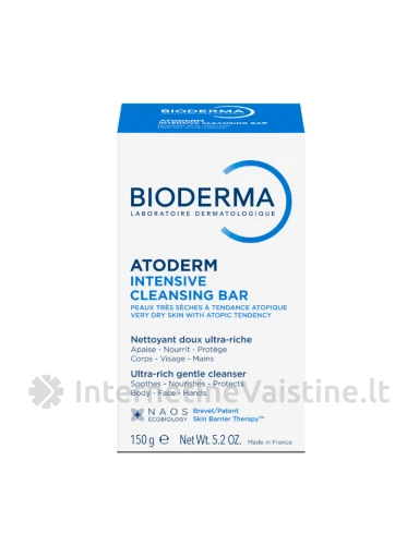 BIODERMA maitinantis, švelnus muilas labai sausai, atopiškai odai ATODERM INTENSIVE CLEANSING BAR, 150 g | internetinevaistine.lt