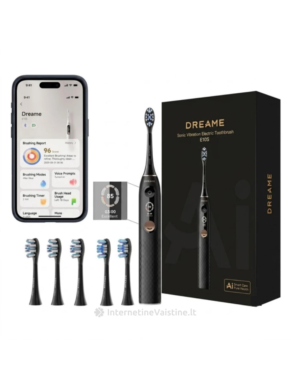 Dreame Sonic elektrinis dantų šepetėlis E10S Set Juodas | internetinevaistine.lt