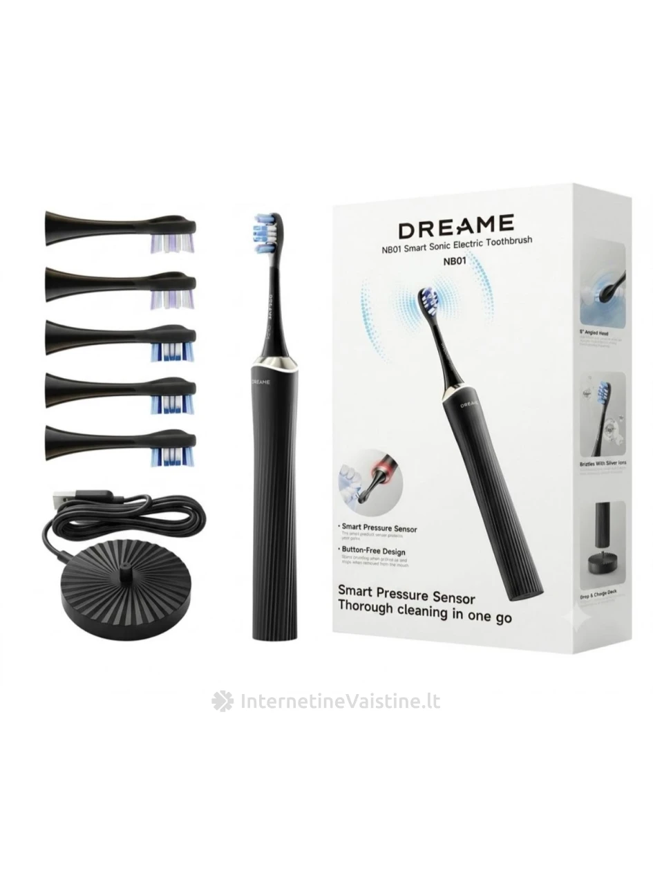 DREAME NB01, elektrinis dantų šepetėlis, juodas, +6vnt galvučių | internetinevaistine.lt
