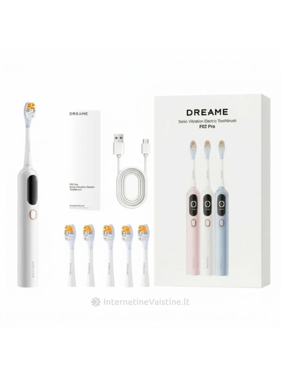 DREAME F02 PRO, elektrinis dantų šepetėlis, baltas, +6vnt galvučių | internetinevaistine.lt
