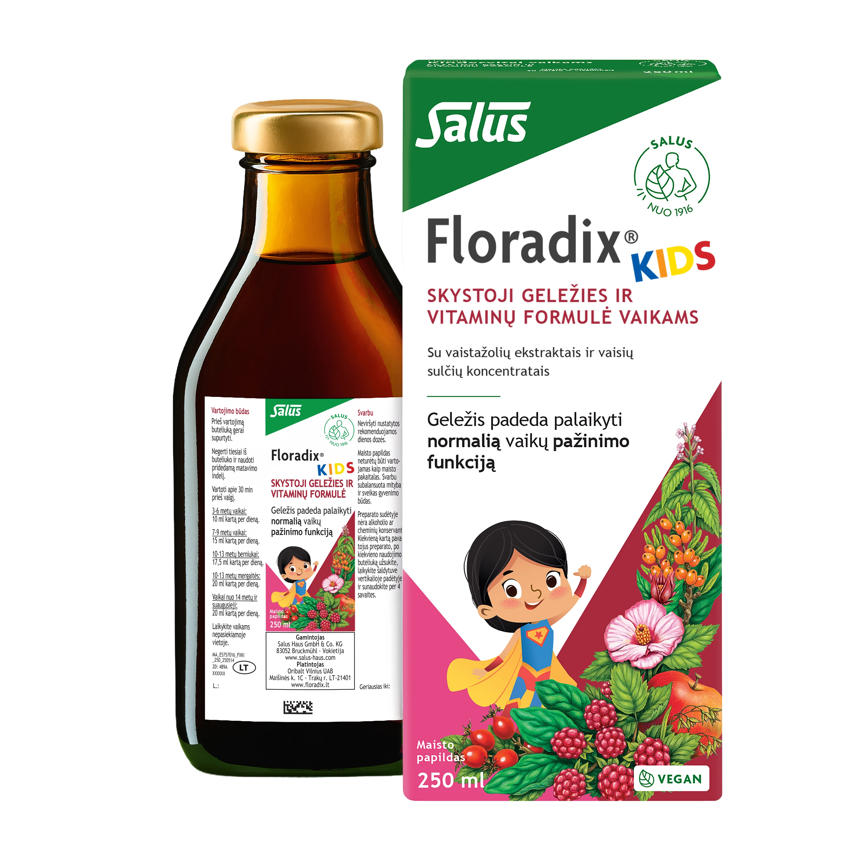 Floradix KIDS – skystoji geležies ir vitaminų formulė vaikams be glitimo, 250ml