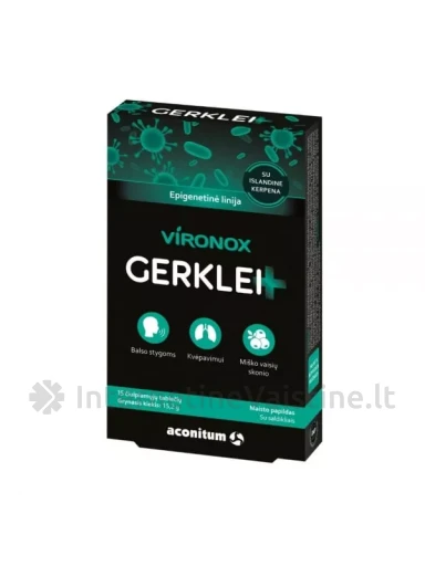 VIRONOX maisto papildas su islandine kerpena GERKLEI+, 15 čiulpiamų tab. | internetinevaistine.lt