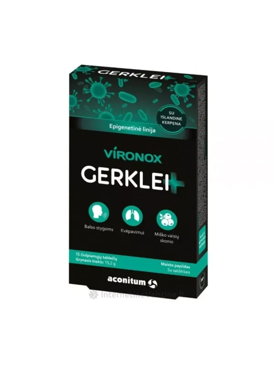 VIRONOX maisto papildas su islandine kerpena GERKLEI+, 15 čiulpiamų tab. | internetinevaistine.lt