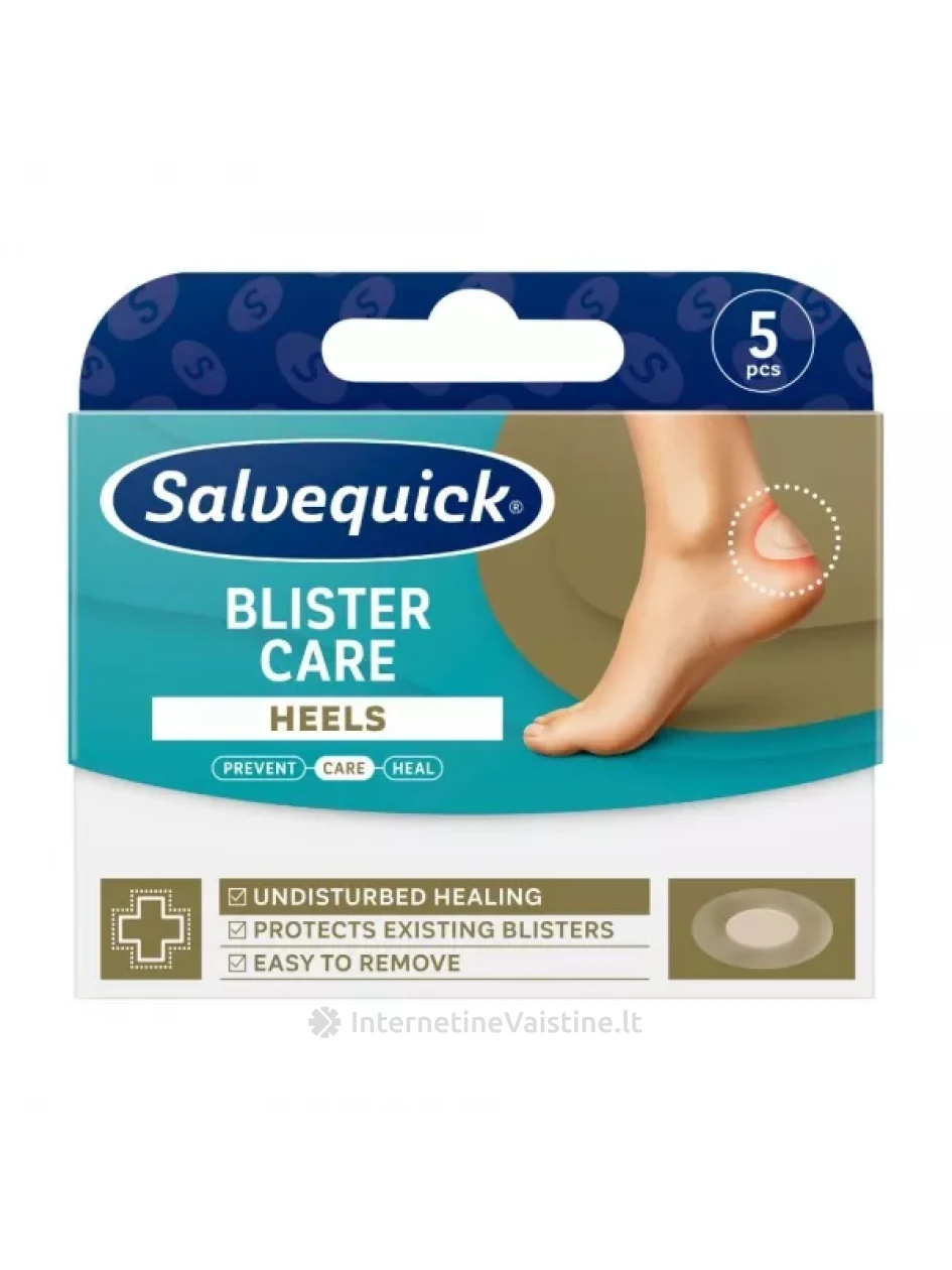 SALVEQUICK pūslių pleistrai kulnams BLISTER CARE HEELS, 5 vnt. | internetinevaistine.lt
