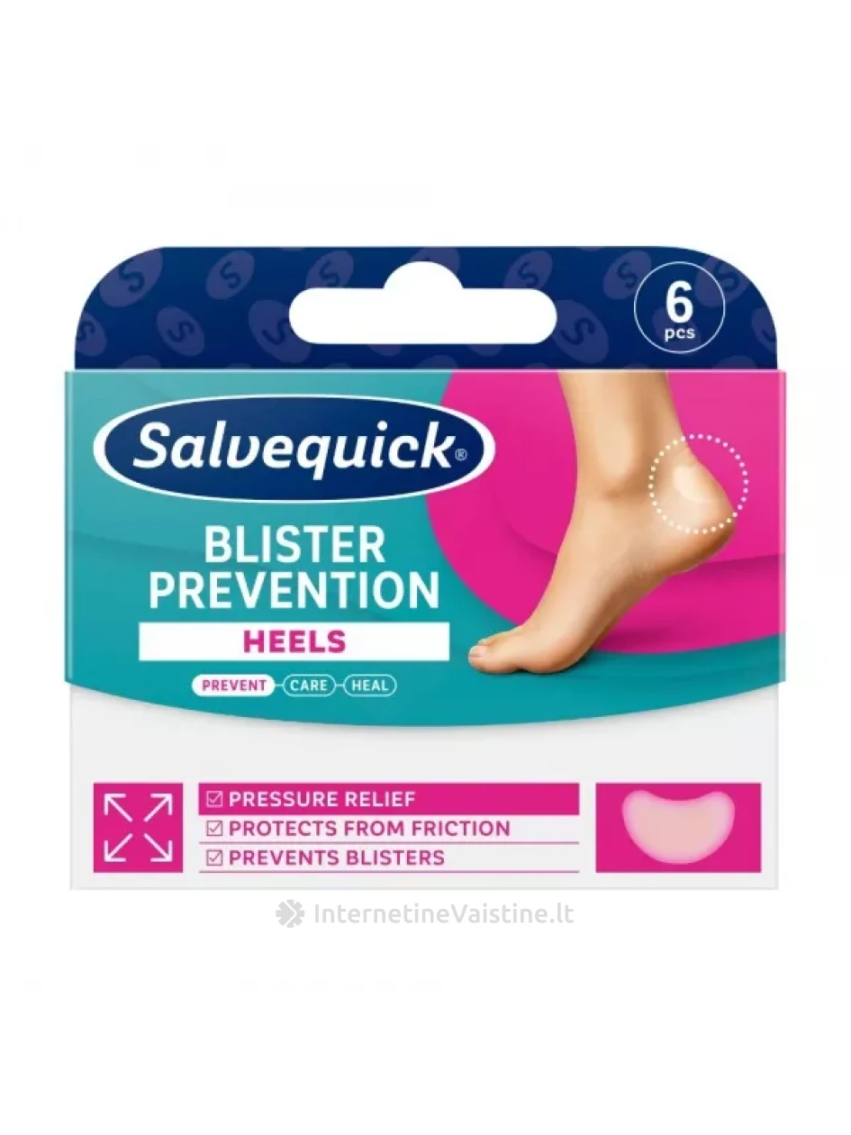 SALVEQUICK hidrokoloidiniai pleistrai prevencijai BLISTER PREVENTION HEELS, 6 vnt. | internetinevaistine.lt