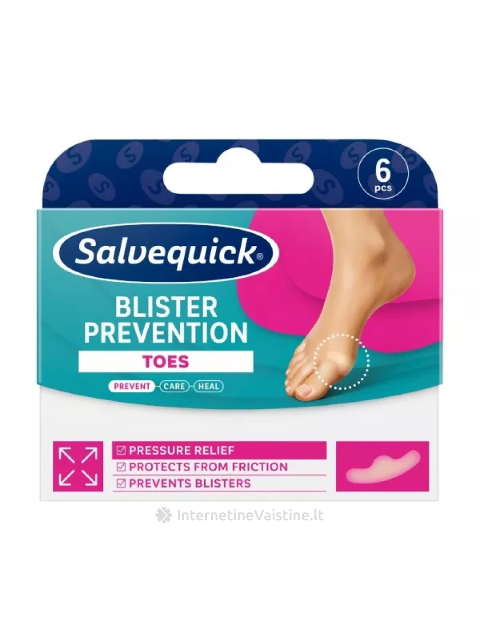 SALVEQUICK hidrokoloidiniai pleistrai prevencijai BLISTER PREVENTION TOES, 6 vnt. | internetinevaistine.lt