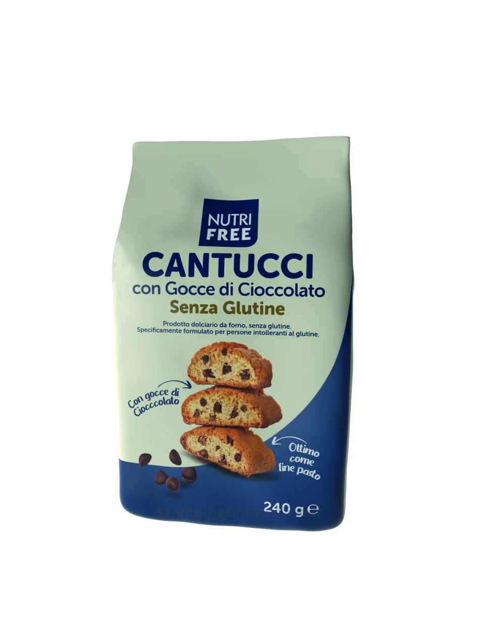 NUTRIFREE CANTUCCI - tradiciniai itališki sausainiai su migdolais ir šokolado lašeliais, be glitimo, 240g | internetinevaistine.lt