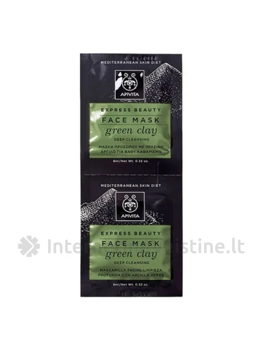 APIVITA Express Beauty veido kaukė su žaliuoju moliu, valomoji, 8 ml x 2 vnt. | internetinevaistine.lt