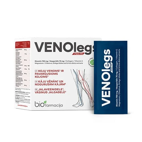 BIOFARMACIJA VENOLEGS 750:75, milteliai geriamajam tirpalui, 28 pakeliai, 28 vnt.