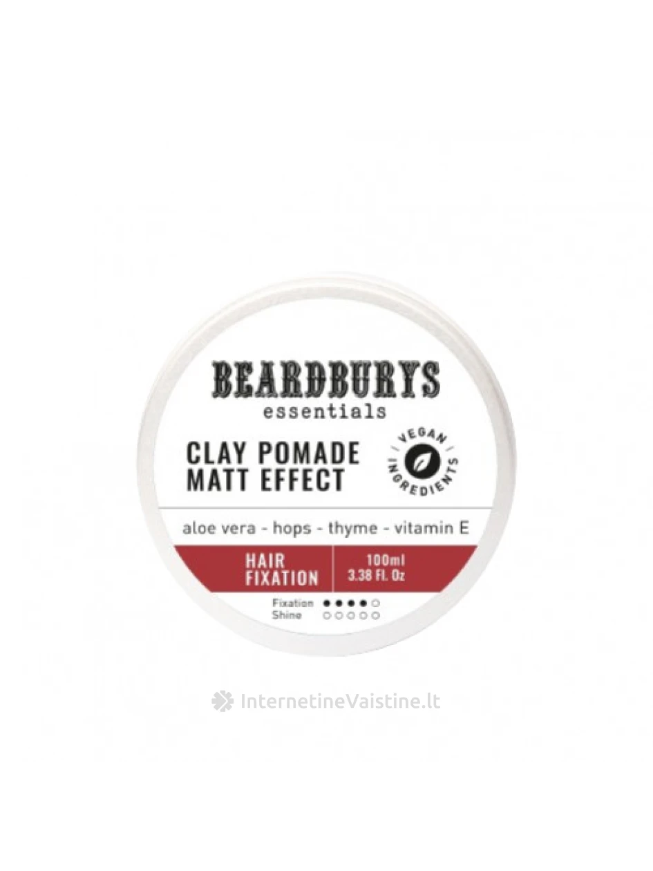 BEARDBURYS Essential Clay Pomade Matt Efect Matinio efekto plaukų pomada, 100ml, Vnt | internetinevaistine.lt