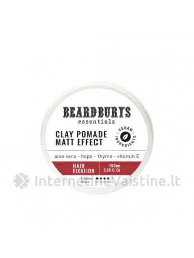 BEARDBURYS Essential Clay Pomade Matt Efect Matinio efekto plaukų pomada, 100ml, Vnt | internetinevaistine.lt
