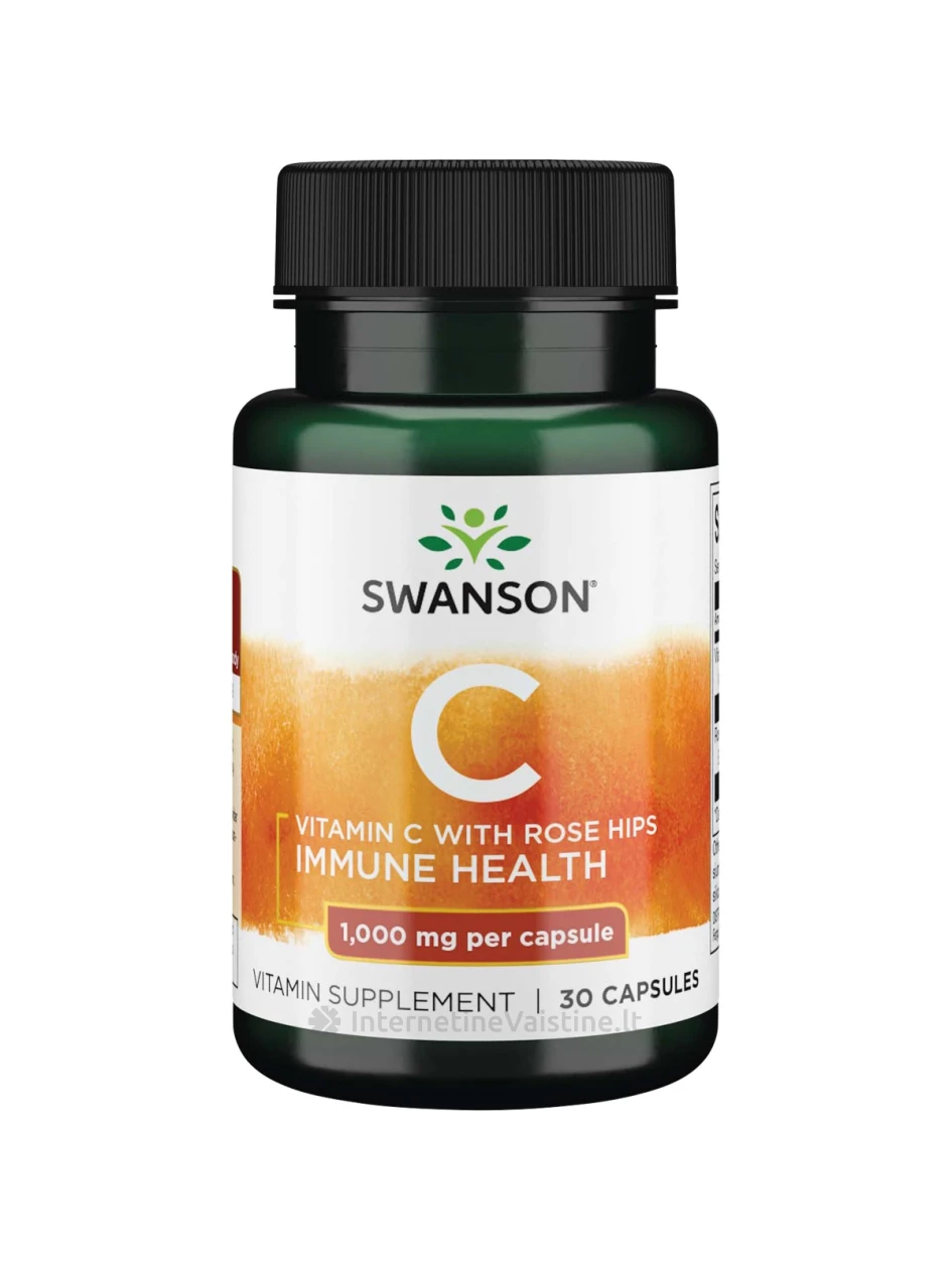 SWANSON, Vitaminas C 1000MG su Erškėčių ekstraktu, 30 kapsulių, N1 | internetinevaistine.lt