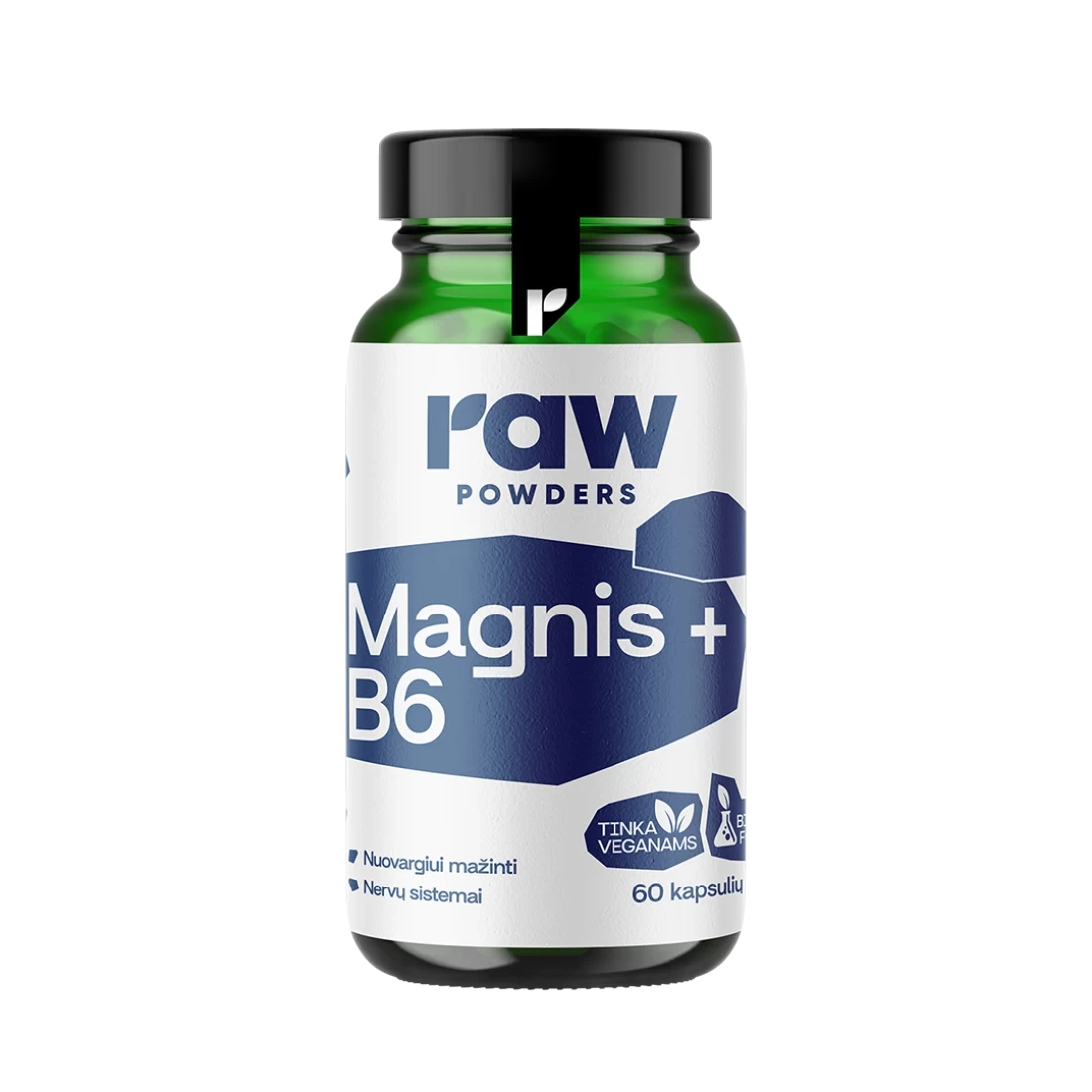 RAW POWDERS Bioaktyvus magnis su vitaminu B6 PLUS, 60 kapsulių