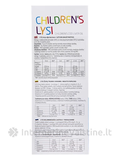 Lysi CHILDRENS - žuvų taukai vaikams, natūralaus skonio, 240ml | internetinevaistine.lt