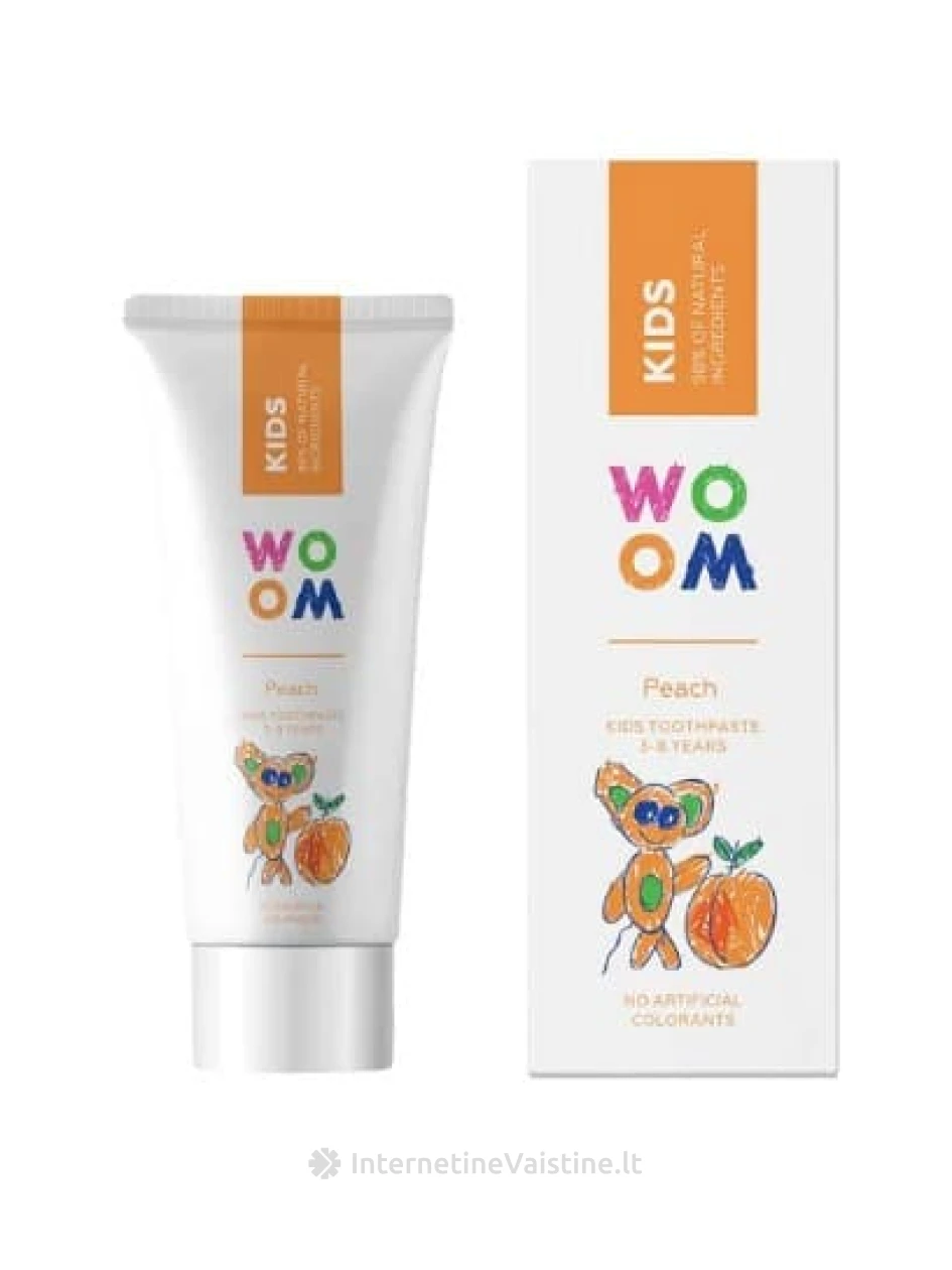 WOOM dantų pasta vaikams KIDS PEACH, persikų skonio, 3–8 m., 50 ml, Vnt | internetinevaistine.lt