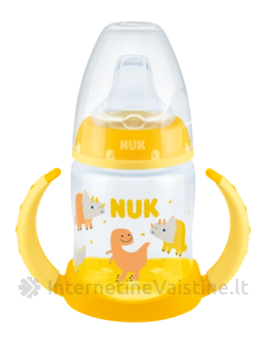 NUK buteliukas FIRST CHOISE mokom. 150ml, su silik. gėrimo galvute ir temp. indik. (6-18mėn.), su silik. gėrimo galvute ir temp. indik. (6-18mėn.) | internetinevaistine.lt