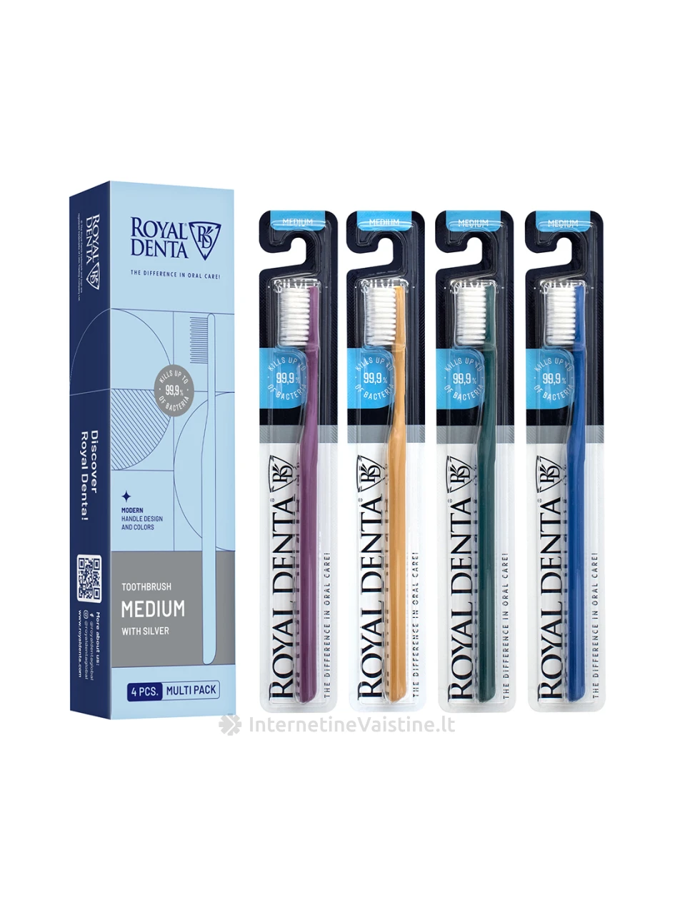 ROYAL DENTA dantų šepetėlių rinkinys SILVER MEDIUM (431), 4 vnt. (431) | internetinevaistine.lt