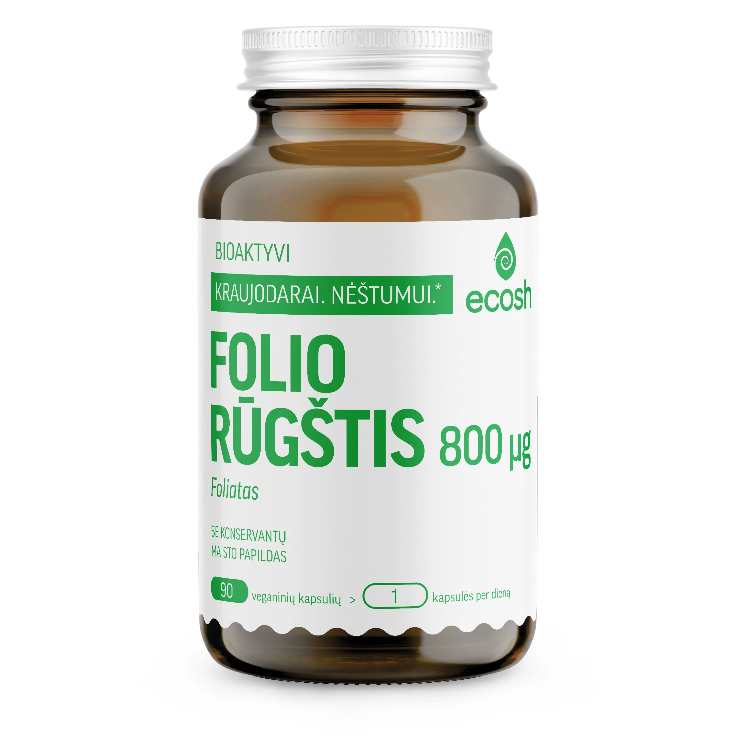 ECOSH bioaktyvi folio rūgštis, foliatas 800µg, 90 kapsulių