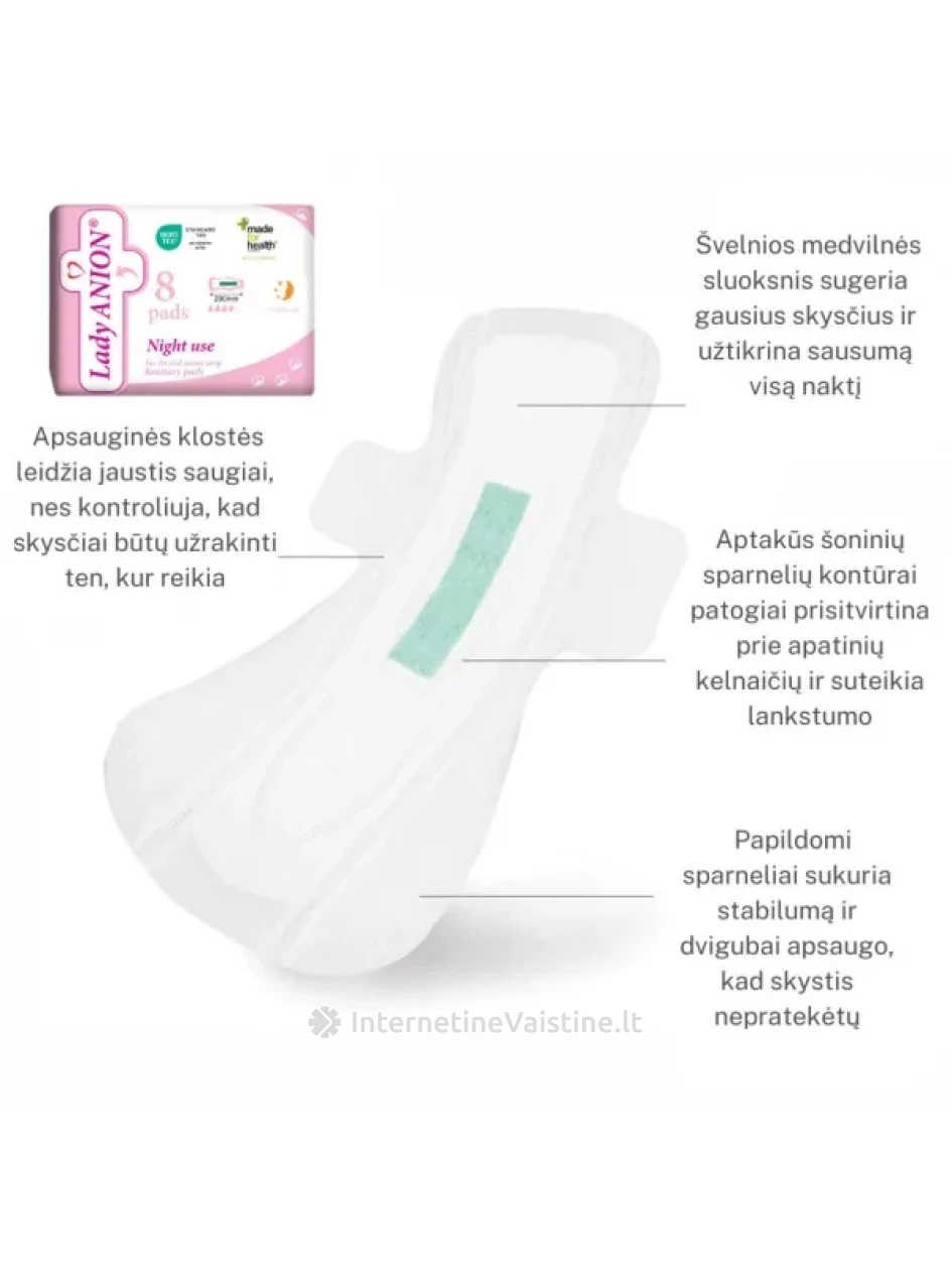 LADY ANION naktiniai paketai su anijonų juostele, 290 mm, N8 | internetinevaistine.lt