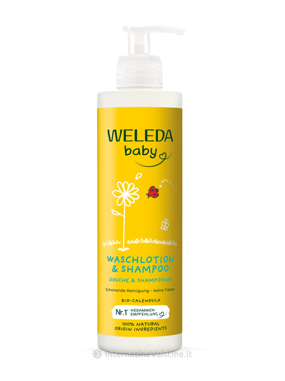 WELEDA Calendula Baby šampūnas ir kūno prausiklis vaikams su medetkom, 400 ml | internetinevaistine.lt