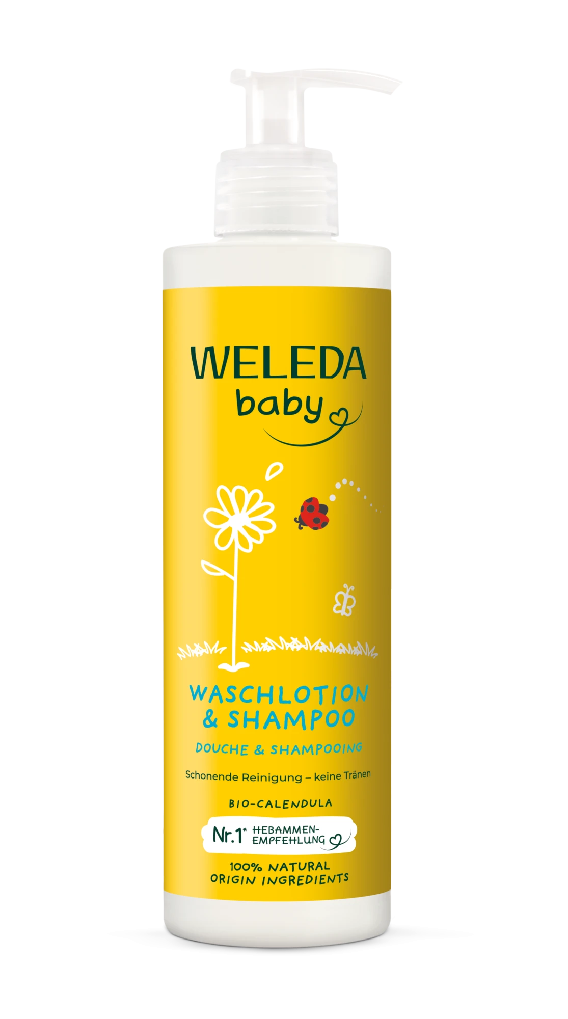 WELEDA Calendula Baby šampūnas ir kūno prausiklis vaikams su medetkom, 400 ml