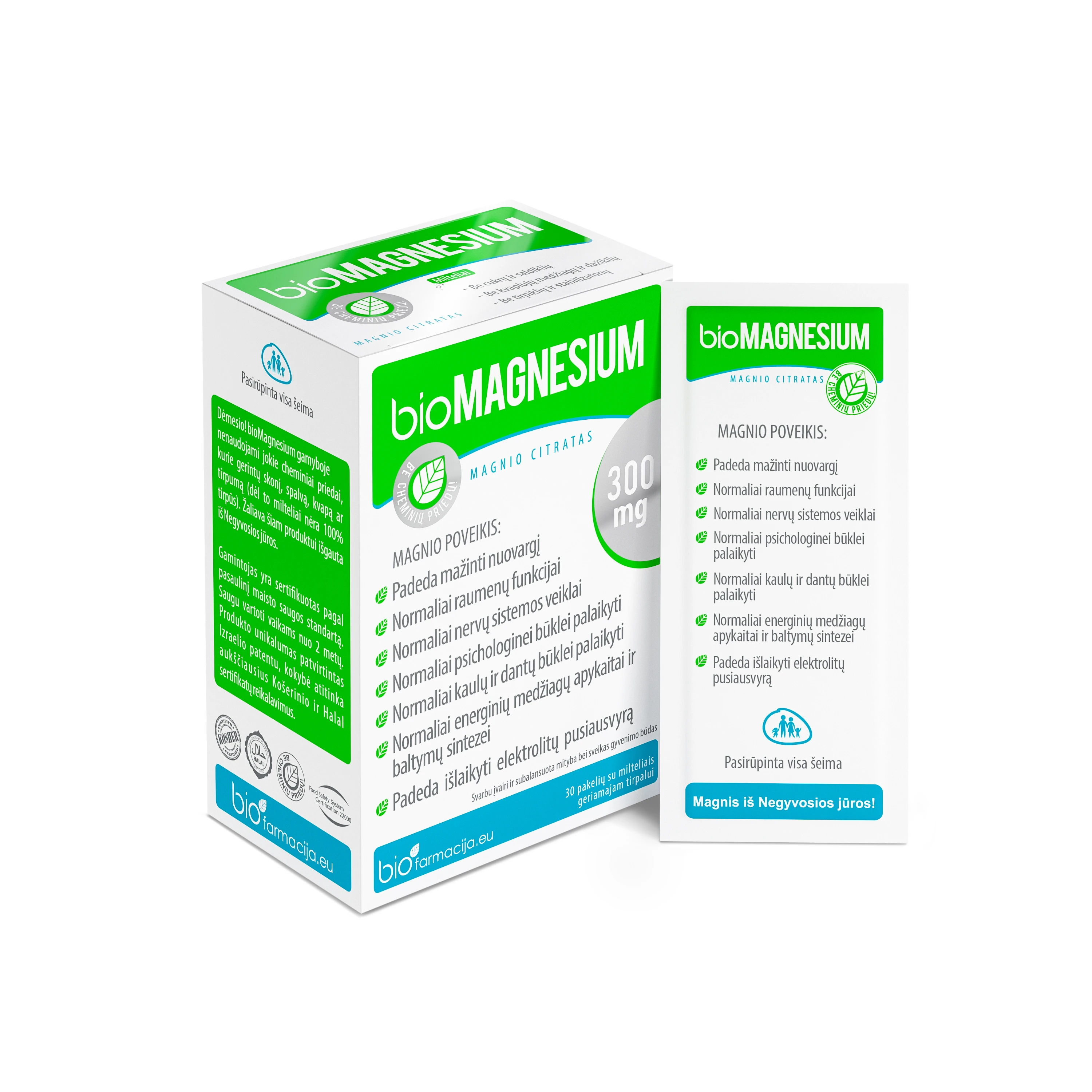 BIOFARMACIJA maisto papildas milteliais BIOMAGNESIUM 300 mg, 30 pakelių