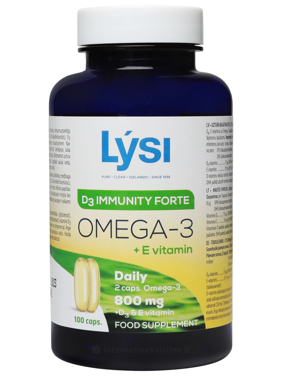 Lysi OMEGA-3 D3 IMMUNITY FORTE - žuvų taukai, N100 | internetinevaistine.lt