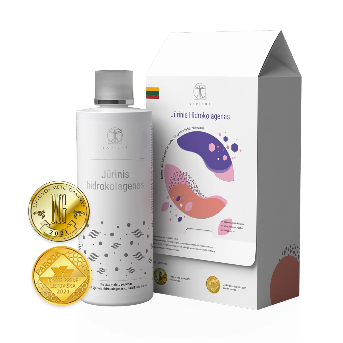 SAPIENS jūrinis hidrokolagenas (su hialuronu), 500 ml