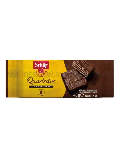 Schär QUADRITOS – šokoladinis vaflinis desertas be glitimo, 40g | internetinevaistine.lt