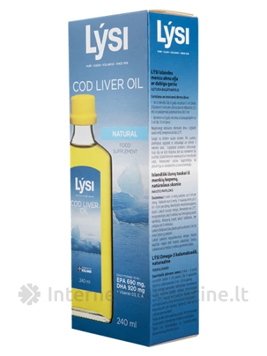 Lysi COD LIVER OIL - natūralūs žuvų taukai, 240ml | internetinevaistine.lt
