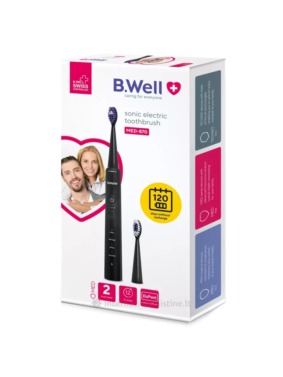 B. WELL elektrinis dantų šepetėlis MED-870, juodas, N1, Vnt | internetinevaistine.lt