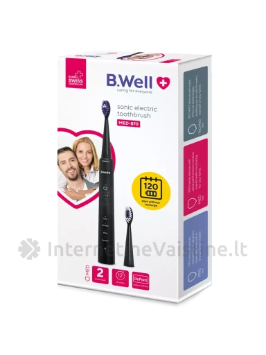 B. WELL elektrinis dantų šepetėlis MED-870, juodas, N1, Vnt | internetinevaistine.lt