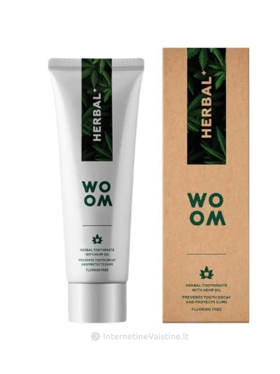 WOOM natūrali augalinė dantų pasta su kanapių aliejumi HERBAL+, 75 ml, Vnt | internetinevaistine.lt