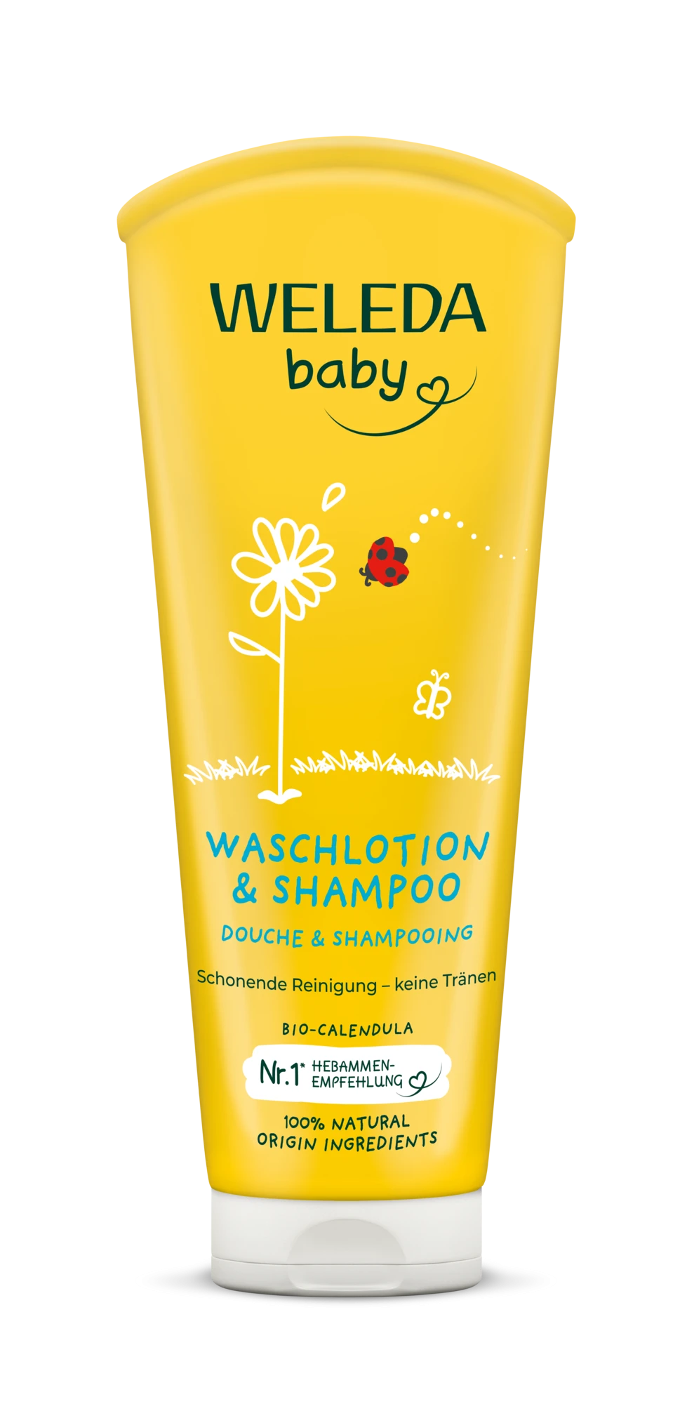WELEDA Calendula Baby šampūnas ir kūno prausiklis vaikams su medetkom, 200 ml